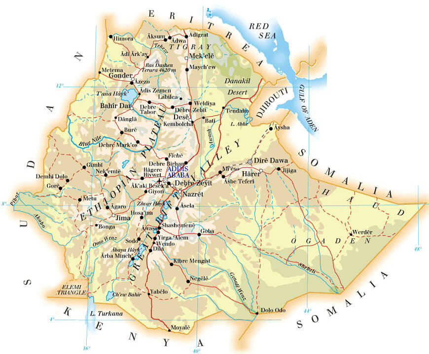 physical map of ethiopia